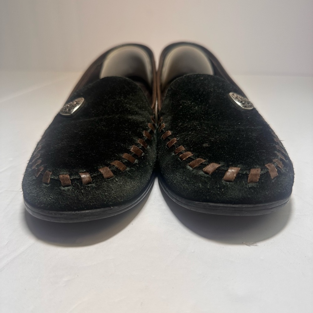 Brighton Memoir Heart Black Suede Chocolate‎ Whipstiching Loafer size 7.5